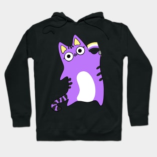 Nonbinary Pride Flag Waving Purple Cat Queer LGBTQIA non binary Hoodie